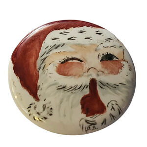 Vtg hand Painted Ceramic Santa Head Face Pin Brooch
